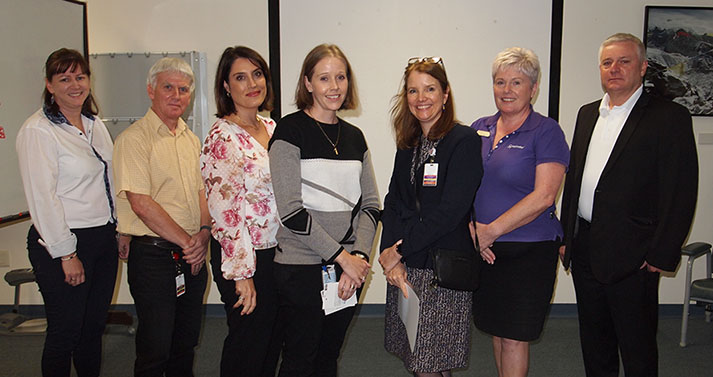 From left: Taryn Kaiser and Robert Scullen, Administrative Officers in Surgical Services (SS); Linda Webb, HESTA; Kirsty Vella, Theatre Clerk SS; Lara Vasta, Deputy Nurse Co-Director SS; Debbie Collins, SmartSalary; Glen Van Ooran, Aware Super.